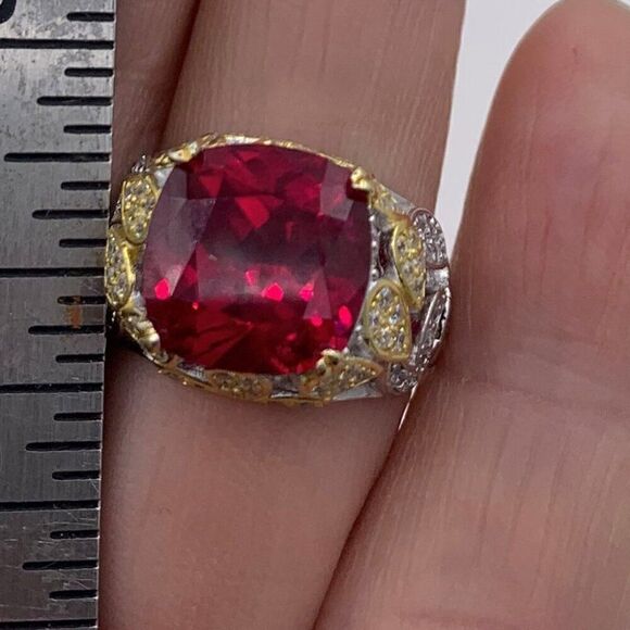 Ring, NWOT, solid 925 sterling silver, 18 k gold accents, lab ruby sz 7 - Picture 5 of 15